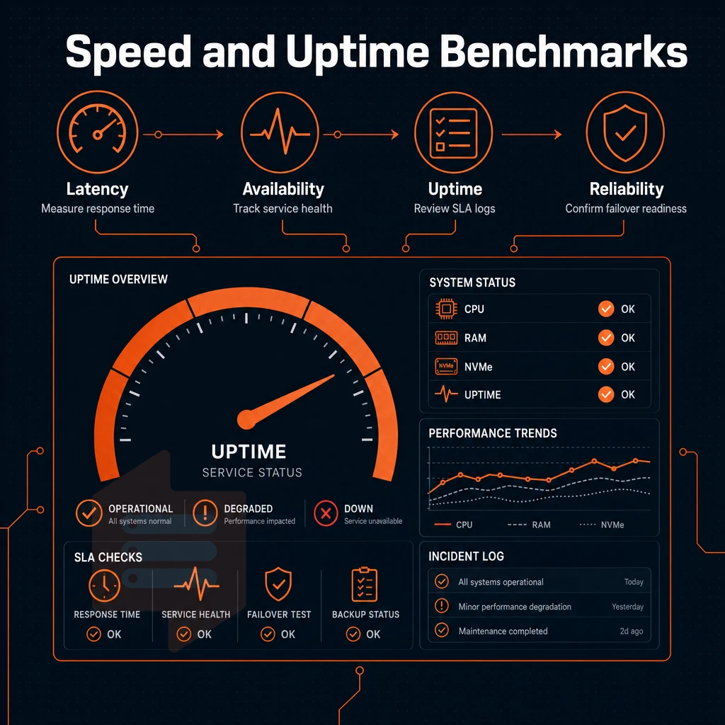 uptime SLA gauge and status dashboard